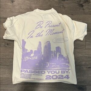 Cream T-Shirt with Purple Graphic